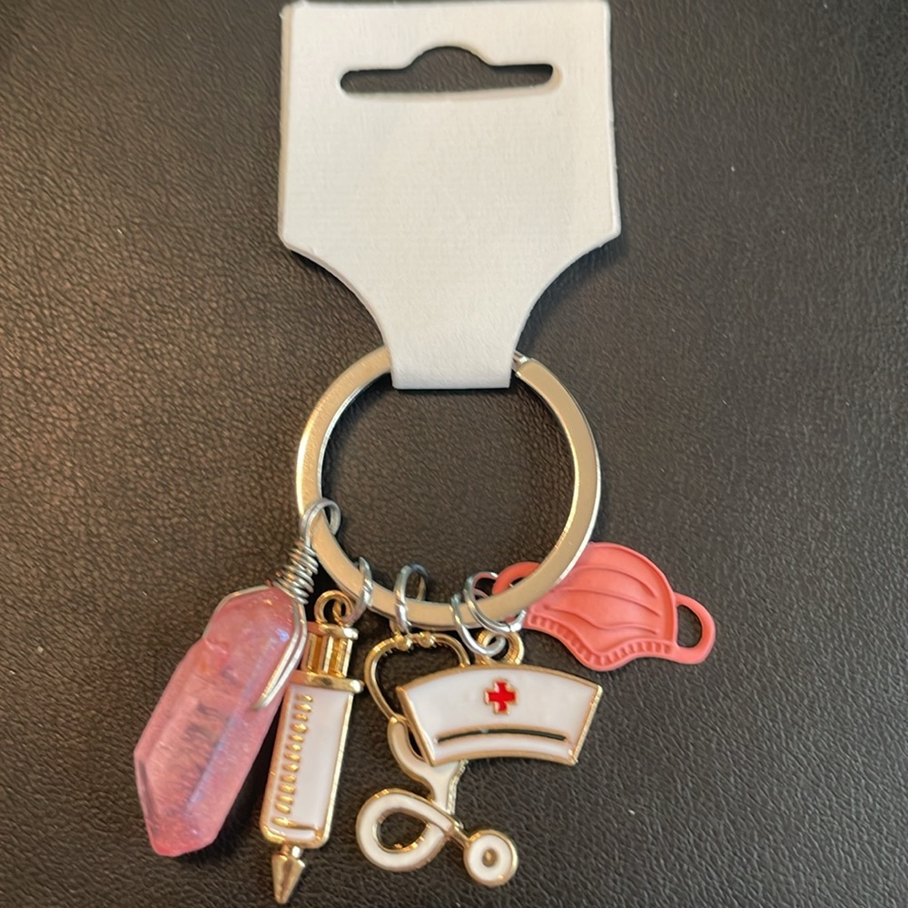 Pink Quartz Nurse Keychain β Crystal + Medical Charms β Handmade β NWT - Picture 1 of 6